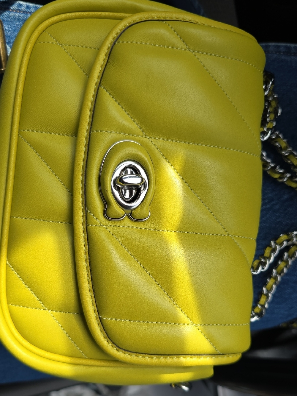 Madison Yellow Quilted Mini Crossbody with Silver Turnlock